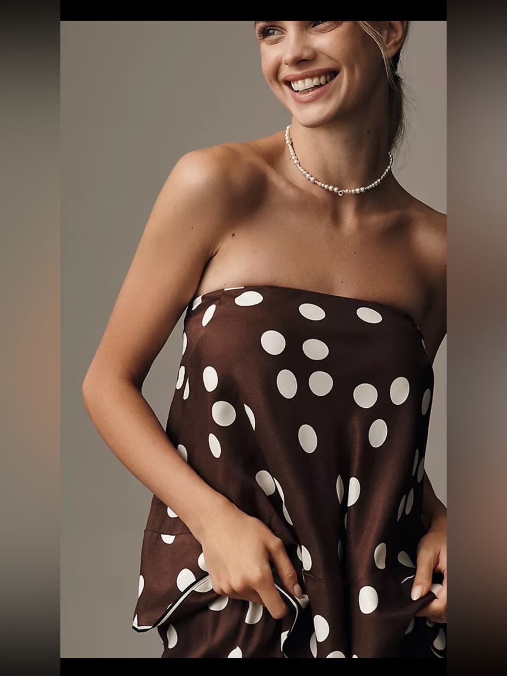Maeve Brown Polka Dot Strapless Swing Top